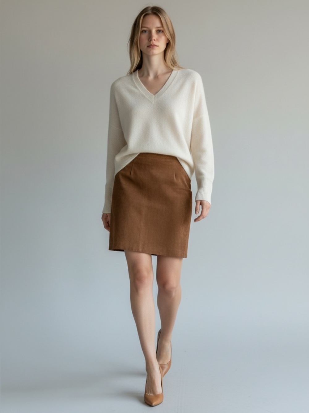 Vintage Tan Brown Suede Skirt Pencil Mini Lined Size 0 XS